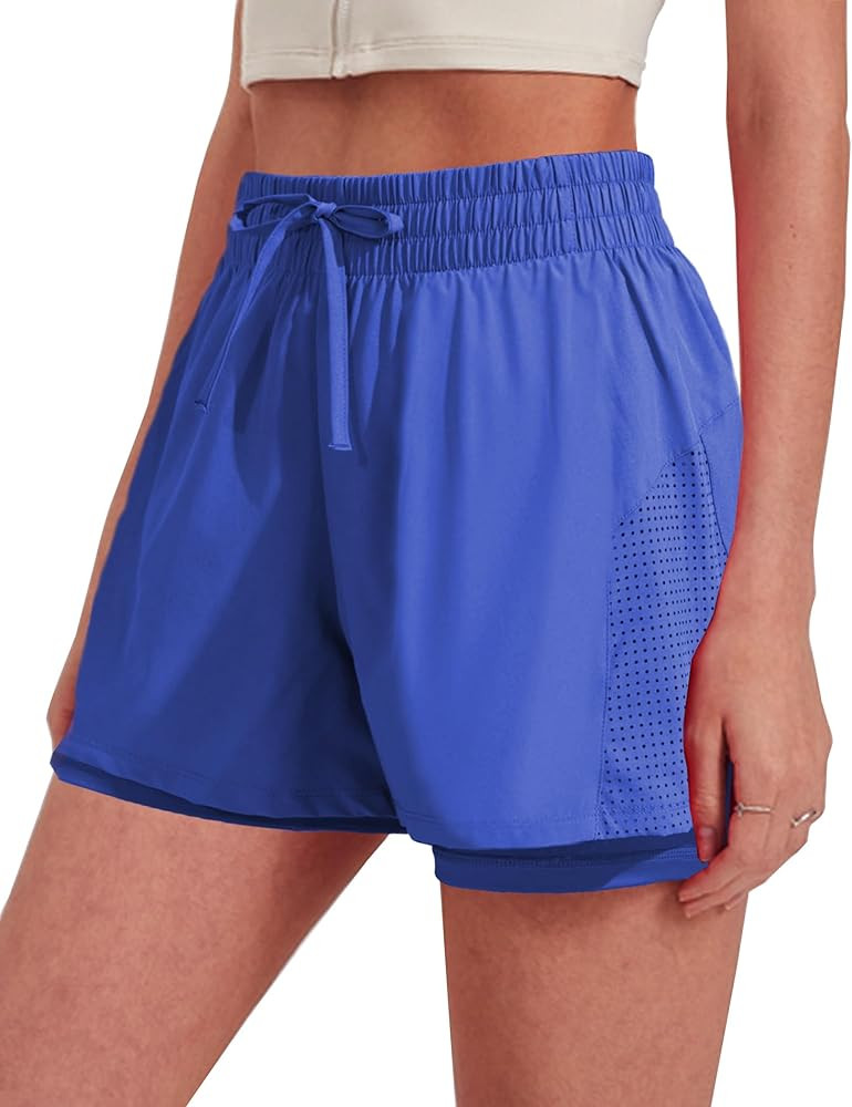 Pinspark womens High Waisted Quick Dry Gym Shorts with Pocket | Amazon (US)