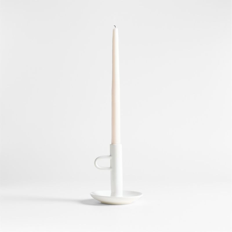 Sutton White Ceramic Taper Candle Holder | Crate & Barrel | Crate & Barrel