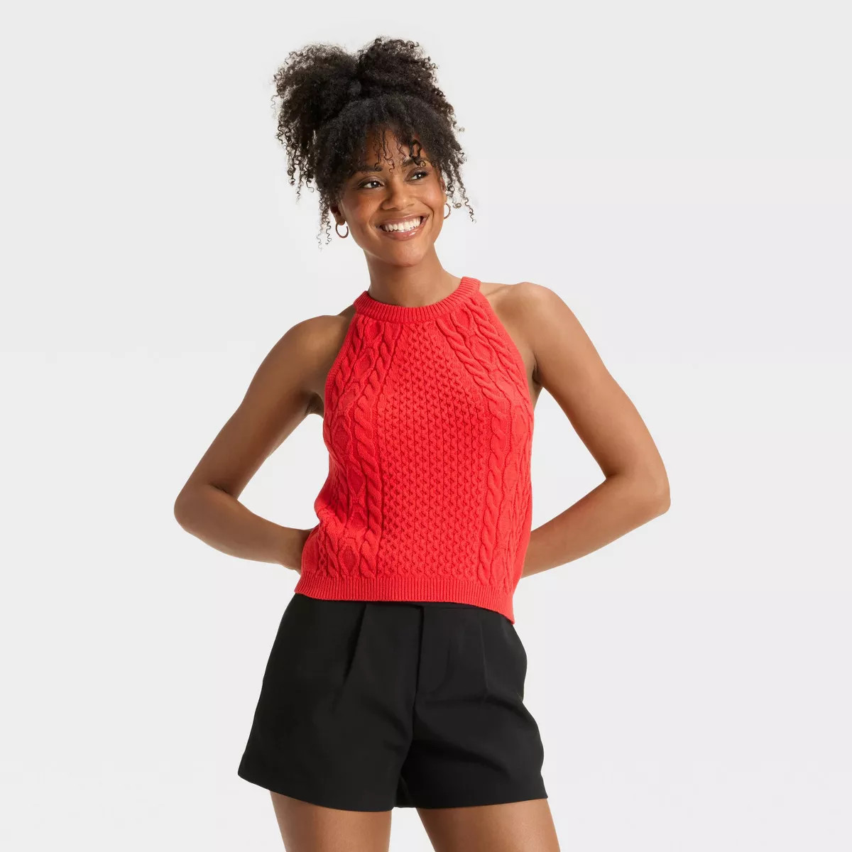 Women's Cable Crewneck Pullover Sweater Vest - A New Day™ Red XS | Target