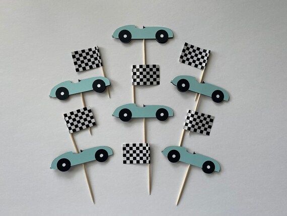 Race Car Cupcake Toppers. Race Car Flag Cupcake Topper. Race Car Birthday. | Etsy (US)