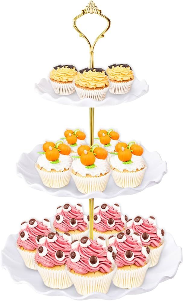 3 Tier Cupcake Stand Holder, Plastic Cup Cake Stand Tower with Tiered Serving Tray for Cupcakes, ... | Amazon (US)