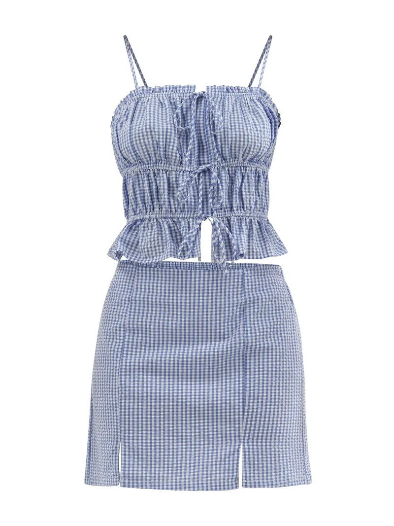 No Boundaries Women's Tie Front Top and Slit Mini Skirt Set, 2-Piece, Sizes XXS-XXL | Walmart (US)