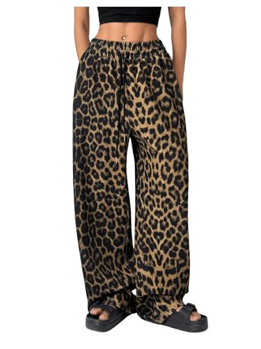 MakeMeChic Women's Leopard Print Pants Cheetah Sweatpants Drawstring Waist Wide Leg Baggy Jogger ... | Amazon (US)
