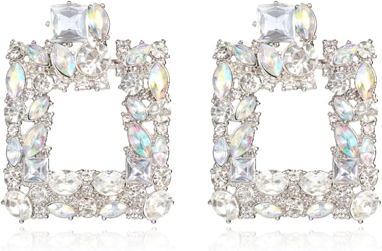 KELMALL Elegance Rhinestone Rectangle Earrings Trendy Crystal Geometric Drop Dangle Statement Ear... | Amazon (US)