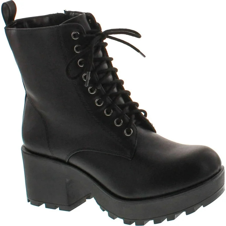 Soda Women's Magpie Faux Leather Lace-Up Combat Mid Heel Military Ankle Boots, Black, 8.5 | Walmart (US)