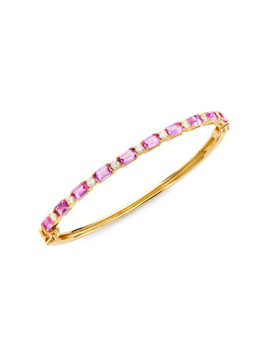 Shop Saks Fifth Avenue Collection 14K Yellow Gold, Pink Sapphire &amp; 0.5 TCW Diamond Bangle | S... | Saks Fifth Avenue