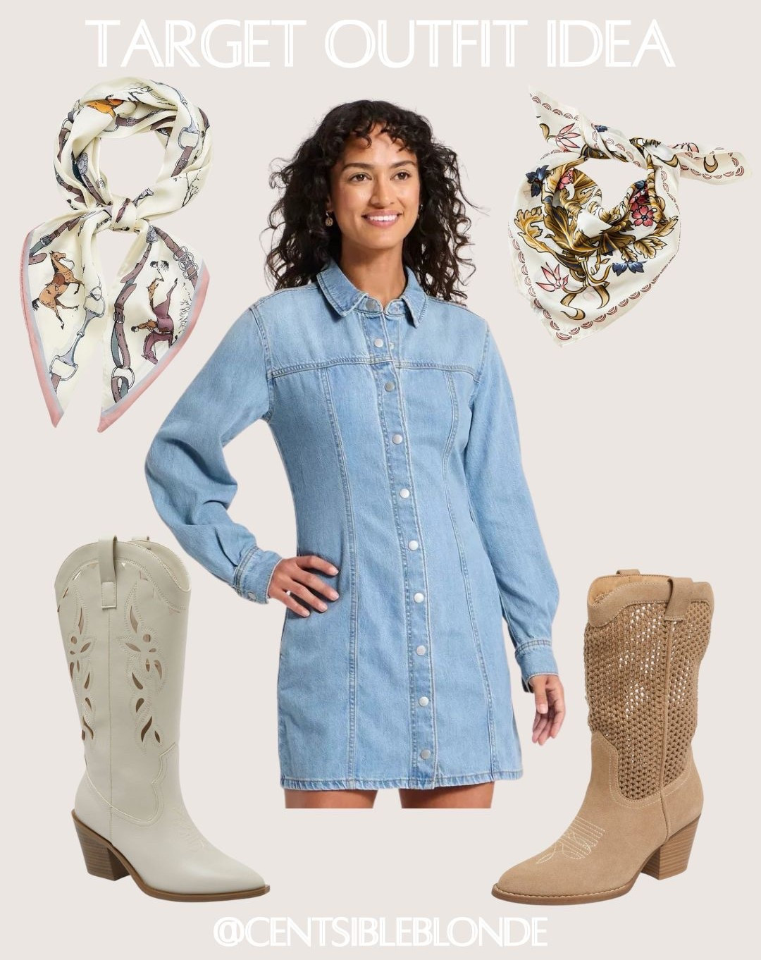 Jean dress, target outfit, target style, target dress, target boots, western boots, country western, neck scarf, neckerchief, pointed toe boot, cowboy boots, country concert, spring style, spring outfit 

#LTKTravel #LTKootd #LTKMidsize