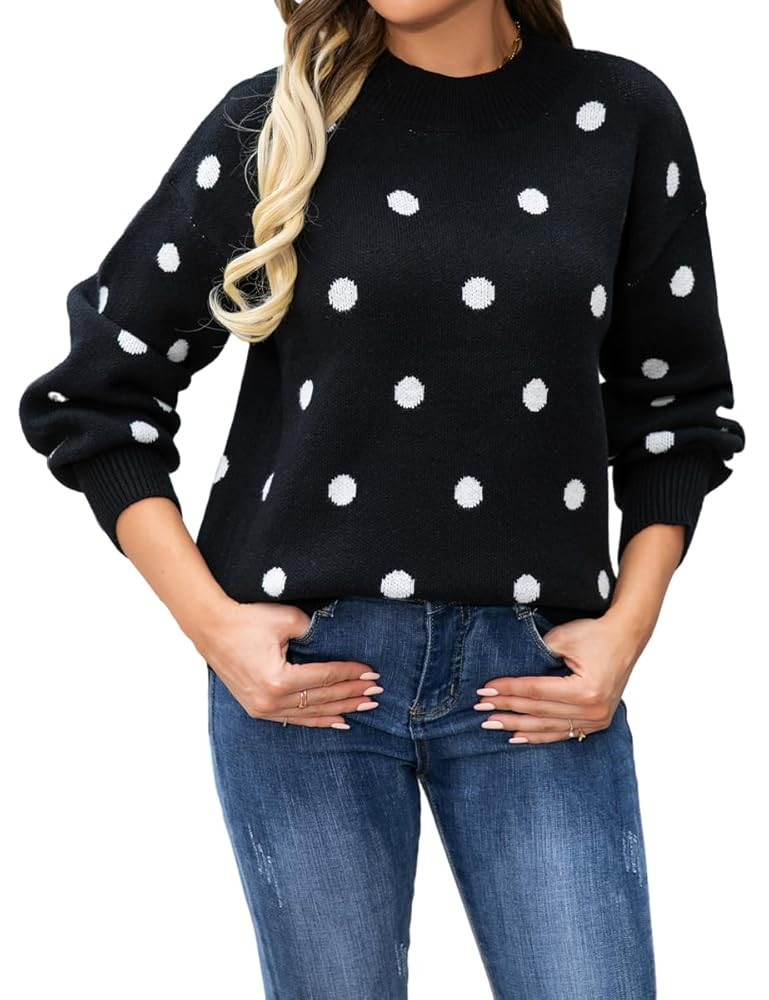 IDEALSANXUN Polka Dot Pullover Sweaters for Women Fall Winter Oversized Bell Sleeve Crewneck Chun... | Amazon (US)