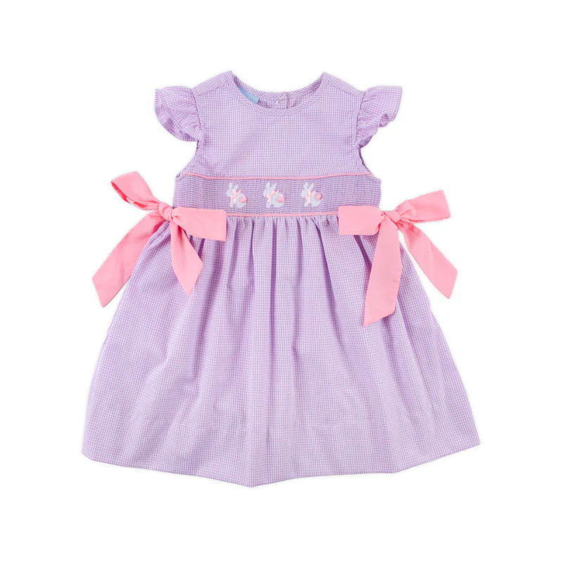 Bunny Smocked Purple Mini Gingham Side Tie Dress | Classic Whimsy