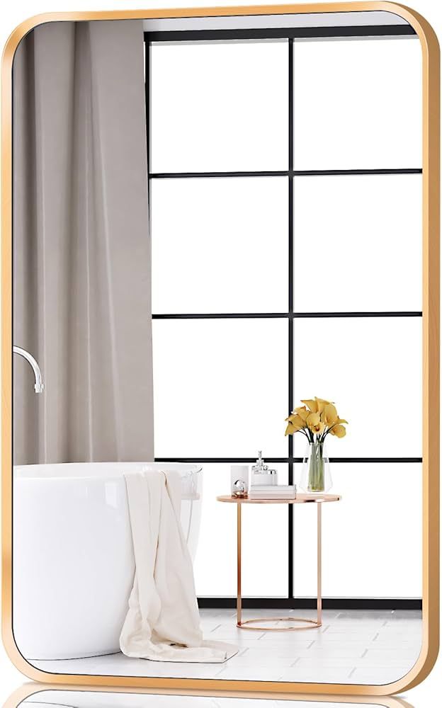 Muzuli 20x30 inch Gold Framed Rectangle Mirror Bathroom Mirror for Wall Decor Hangs Horizontally ... | Amazon (US)