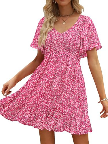 UEAL Sun Dresses for Women 2026 Casual Cottage Core Spring Summer Dresses for Women XX-Large Pink Floral | Amazon (US)