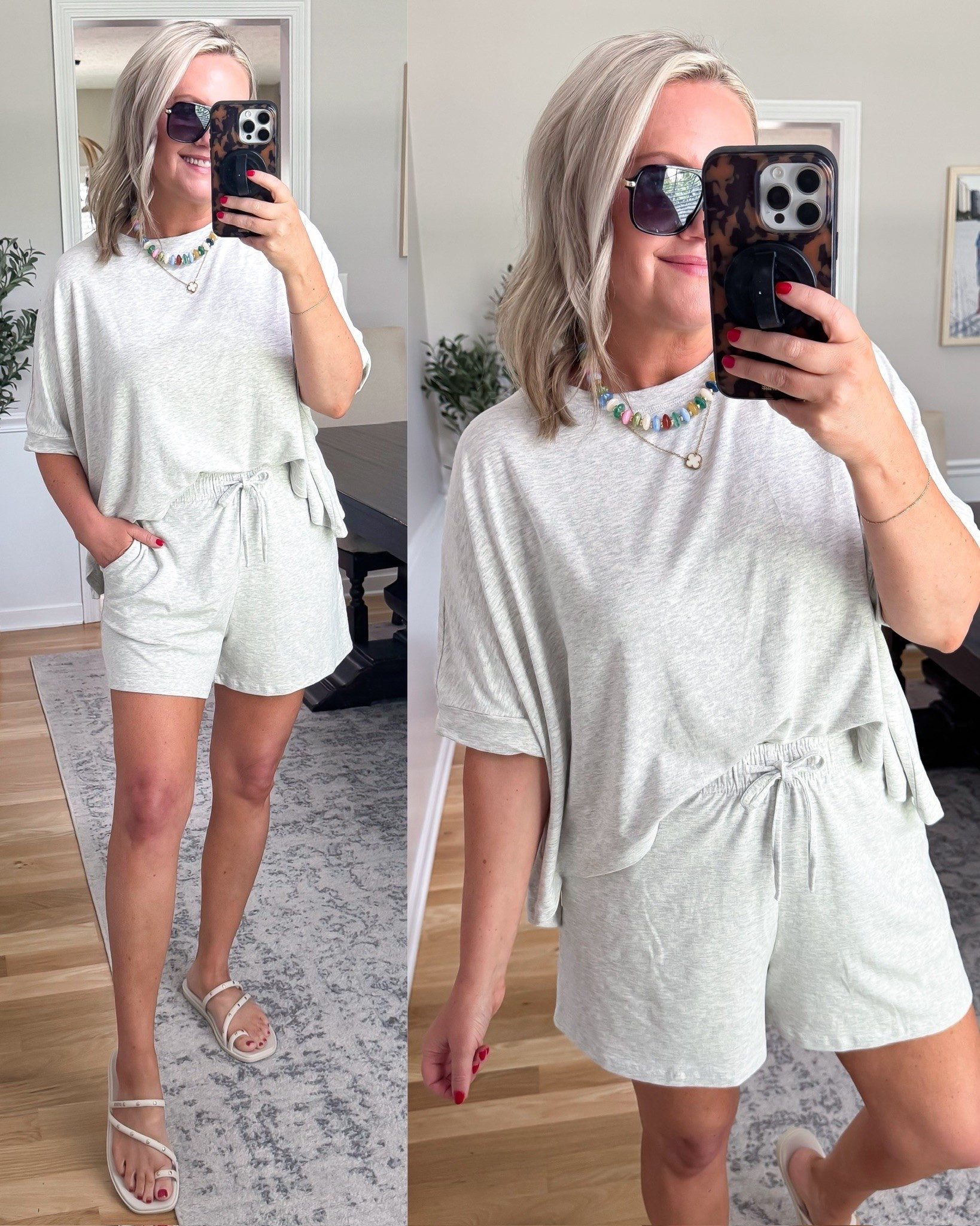 Casual, comfy, and totally chic! This light gray lounge set is perfect for weekends, travel, or easy summer days. Soft, relaxed, and effortlessly stylish, it pairs perfectly with sandals and a colorful necklace for a laid-back yet polished look.

summer outfit, lounge set, gray set, casual style, mom style, travel outfit, easy outfit, amazon fashion, lovelylifestyling

#LTKTravel #LTKSeasonal #LTKOver40
