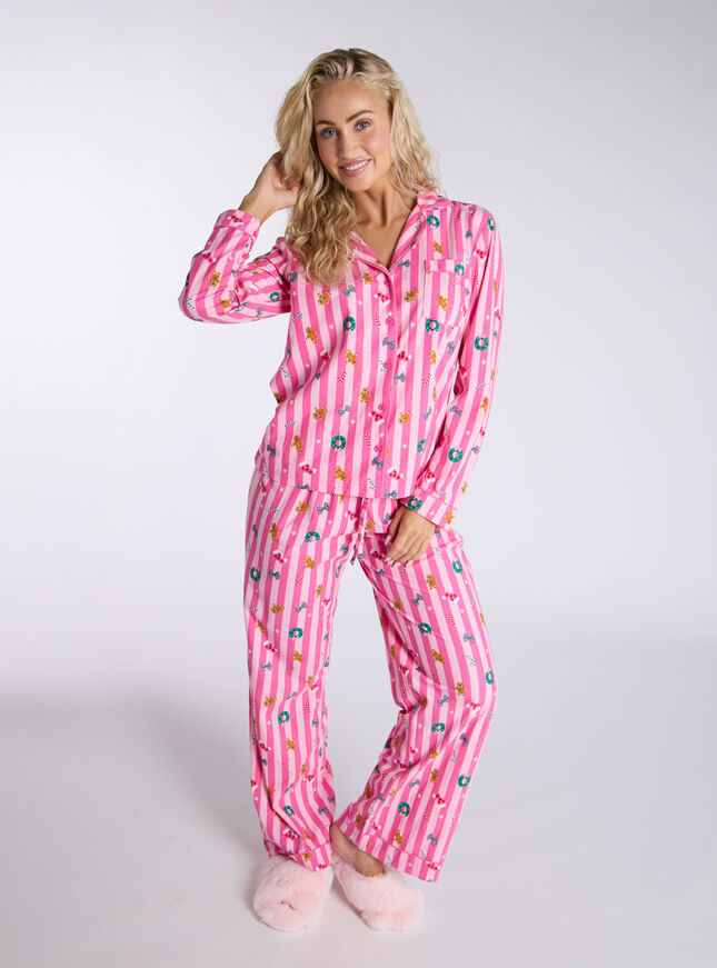 Gingerbread stripe fleece pyjamas in a bag - Pink  Mix | Boux Avenue (UK)