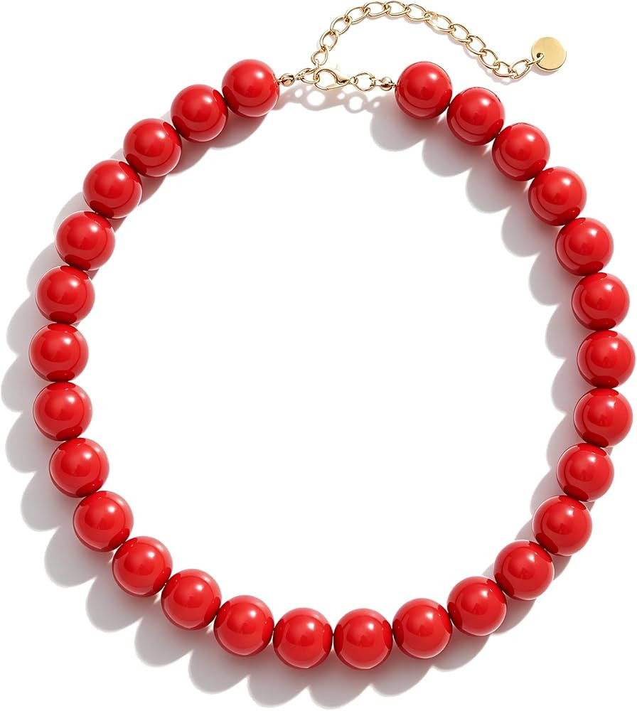 Chunky Beaded Necklace for Women 16mm Round Bead Resin Modern Statement Necklace Jewelry Accessor... | Amazon (US)