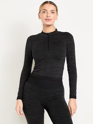 Seamless Jacquard Mock-Neck Half-Zip Top | Old Navy (US)