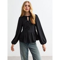New Look Tie Front Crinkle Long Sleeve Top - Black | Very (UK)