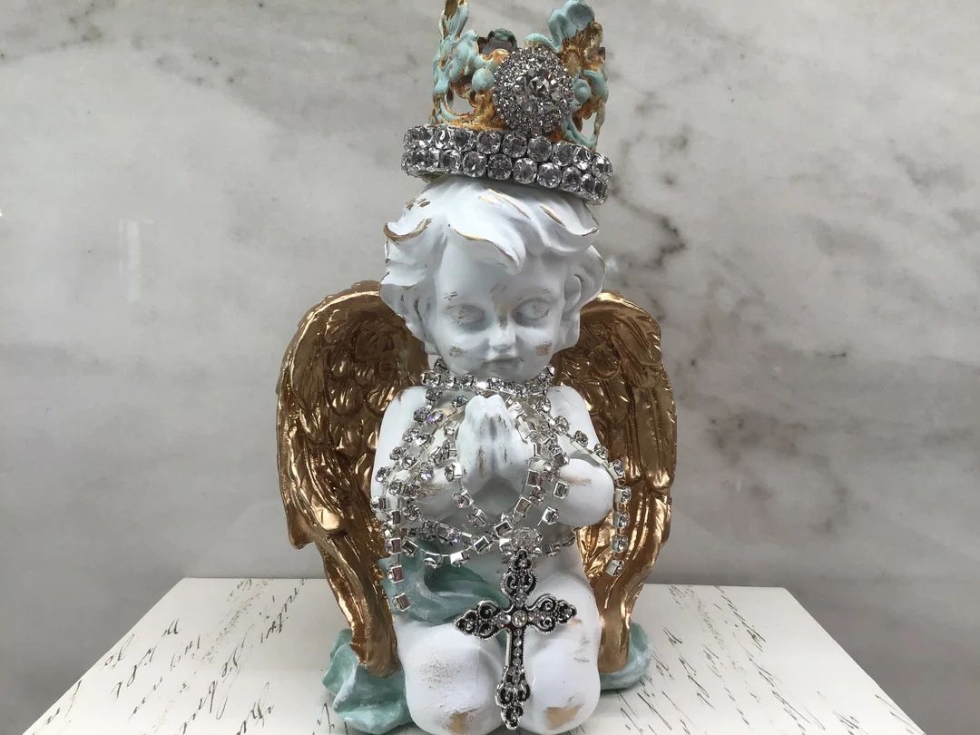 Praying cherub statue Crowned cherub statue Cherub with crown Baptism gift Religious decor Nurser... | Etsy (US)