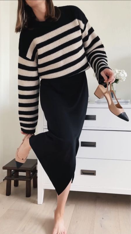 A comfy NYE outfit 〰️ try a sweater topped over a midi or slip dress. Tip: use a belt at the high waist to tuck the sweater into. 🫶🏼

#LTKstyletip #LTKHoliday #LTKFind
