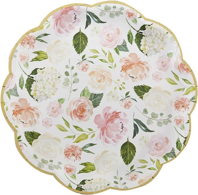 Kate Aspen Pink Floral 9 in. Decorative Premium Paper Plates (350 GSM weight -Set of 16) - Perfec... | Amazon (US)