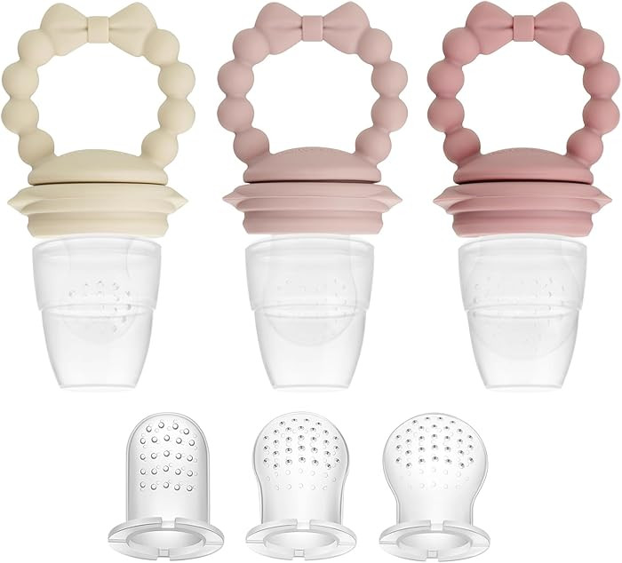 PandaEar 3 Pack Baby Fruit Food Feeder Pacifier with 3 Different Size Silicone Pouch, Silicone Te... | Amazon (US)