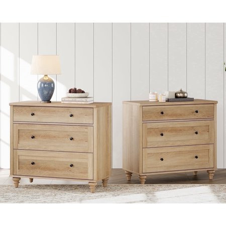 Farmhouse Nightstand with 6 Drawers, Mid Century Modern Large Wooden Bedside Table, 6 Drawers Dresser for Living Room or Bedroom, Oak | Walmart (US)