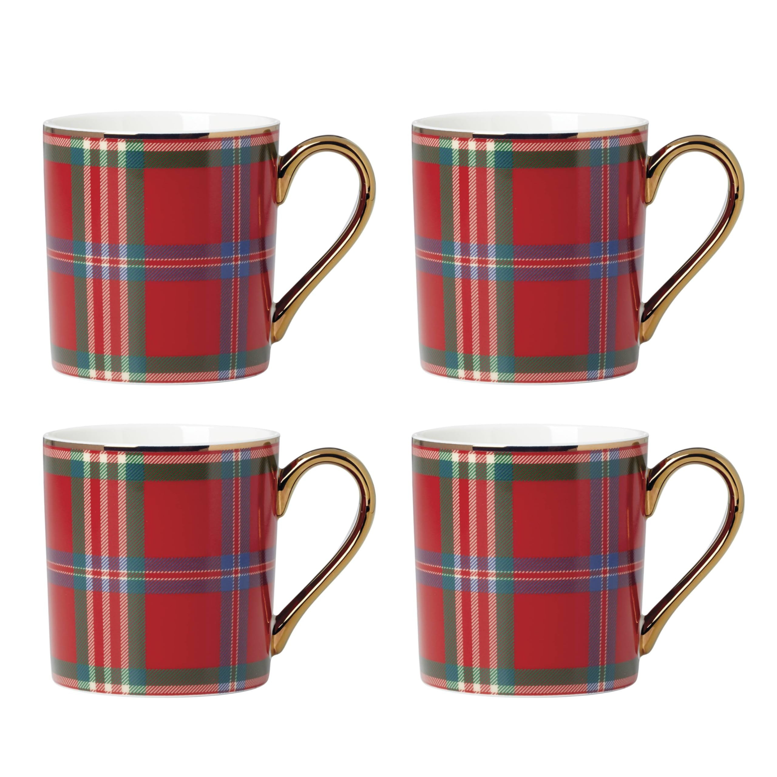 Lenox 896685 Holiday Red Tartan Mugs, Set of 4, Christmas Dinnerware, Hosting, Service For 4, 3.5... | Amazon (US)