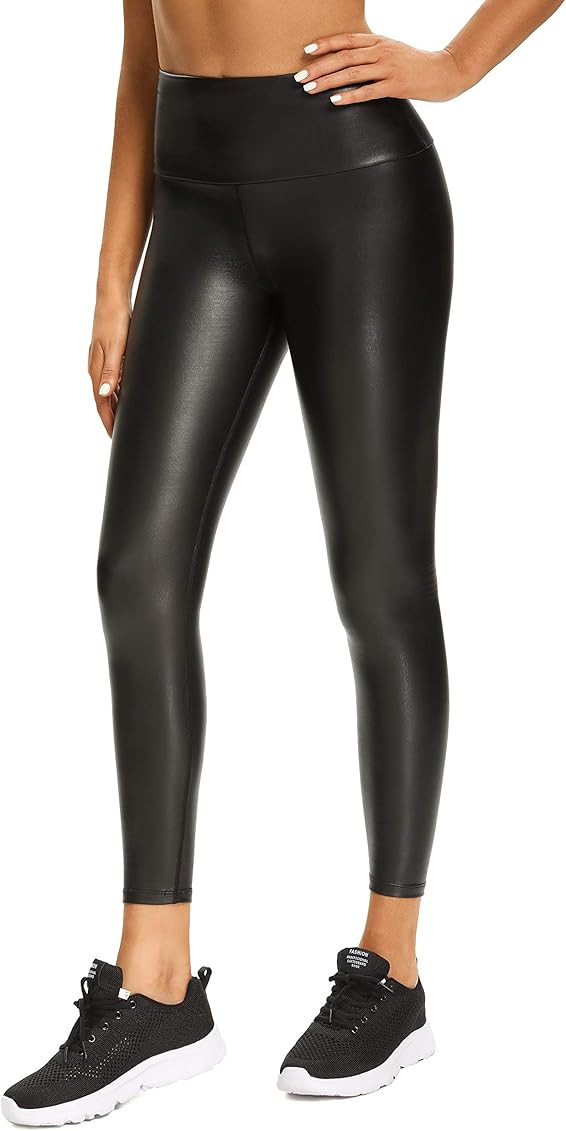 Foucome Womens Faux Leather Leggings 4-Way Stretch High Waisted Leather Pants | Amazon (US)