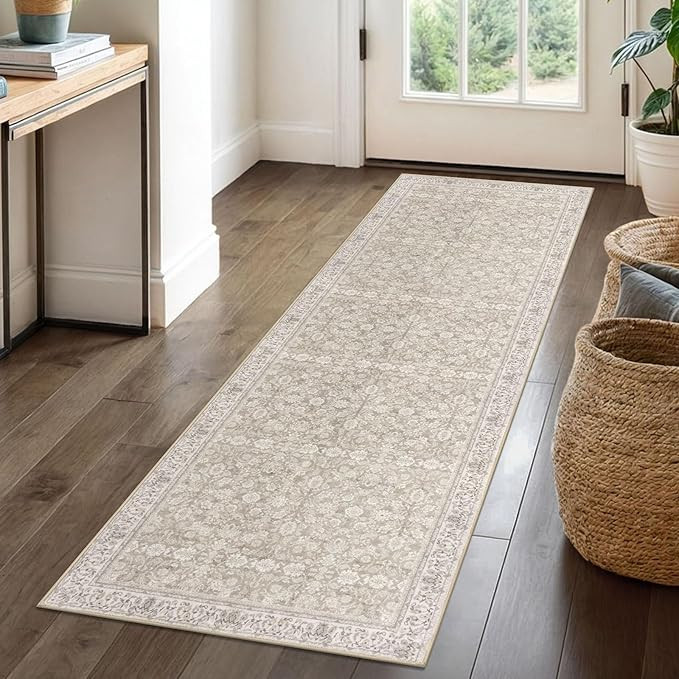 2x6 Washable Runner Rug for Hallways, Cream Beige Yellow White Grey Soft Neutral Vintage Kitchen ... | Amazon (US)