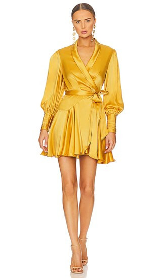 Silk Wrap Mini Dress in Marigold | Revolve Clothing (Global)