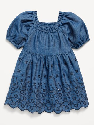 Fit and Flare Puff-Sleeve Embroidered Dress for Toddler Girls | Old Navy (US)