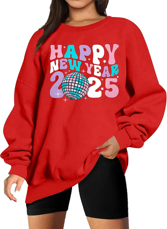 MYHALF Happy New Year Sweatshirt for Women 2025 Christmas Holiday Pullover Shirts Casual Crewneck... | Amazon (US)