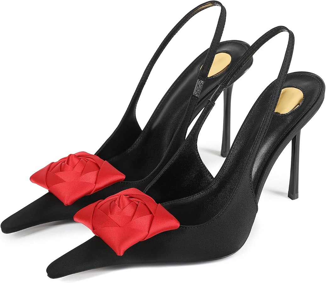Flower High Heels for Women Closed Pointed Toe Stilettos Heel Pumps Slip On Elastic Ankle Strap S... | Amazon (US)