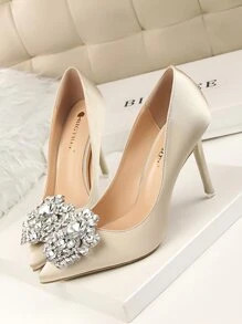 Rhinestone Decor Satin Stiletto Court Heels
   SKU: swshoes25210604997      
          (1297 Revi... | SHEIN