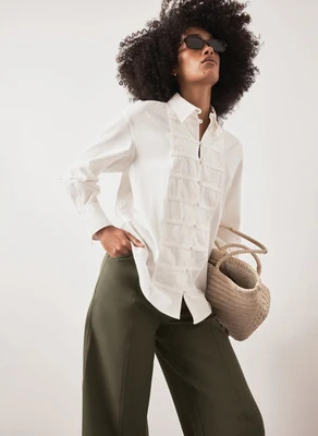 White Cotton Blend Knot Button Shirt | Mint Velvet - UK