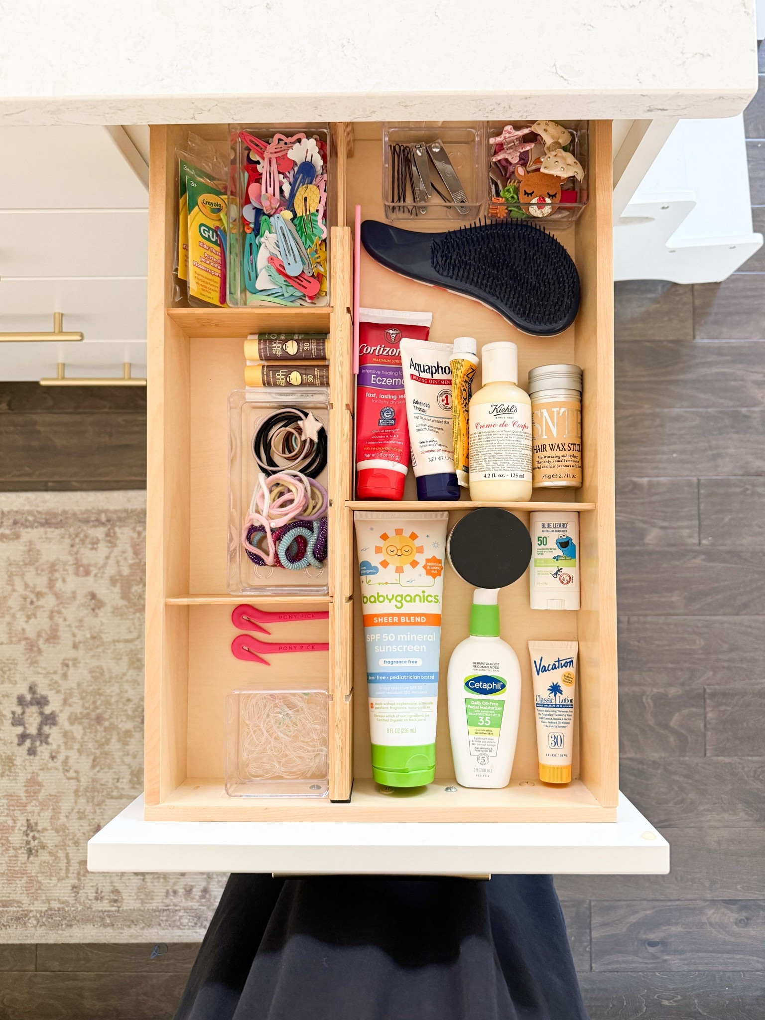This is the kids get ready drawer! Bamboo drawer dividers.

Drawer organization, hair wax stick, hair tie cutter and hair brush, aquaphor healing ointment 

#LTKKids #LTKHome #LTKFindsUnder50