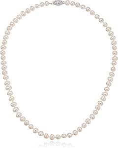 Sterling Silver White A-Grade Freshwater Cultured Pearl Necklace (5.5-6mm), 16" | Amazon (US)