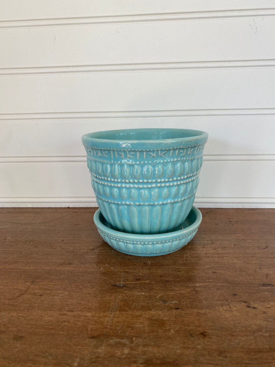 MCM Vintage Mccoy Pottery Turquoise Beads & Ribbed Flower - Etsy | Etsy (US)