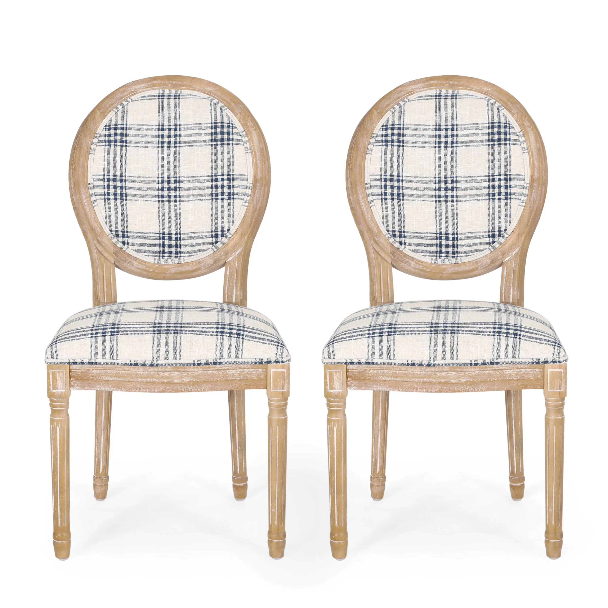 Noble House Karter French Fabric Dining Chairs, Set of 2, Dark Blue | Walmart (US)