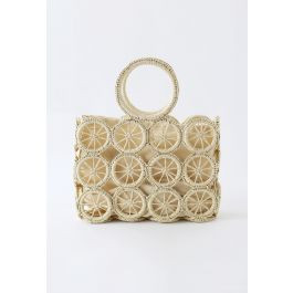 Wheel Shaped Woven Straw Handbag in Cream | Chicwish