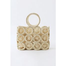 Wheel Shaped Woven Straw Handbag in Cream | Chicwish