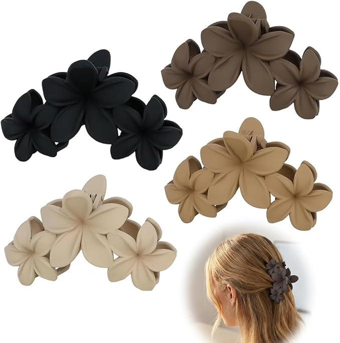 Flower Hair Claw Clips for Women, 4 Pack Matte Strong Hold Jaw Clips, Non-Slip Hair Clamps for Th... | Amazon (UK)