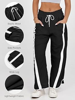 Fisoew Women's Baggy Wide Leg Pants Casual Drawstring Elastic Waisted Contrast Color Workout Y2K ... | Amazon (US)