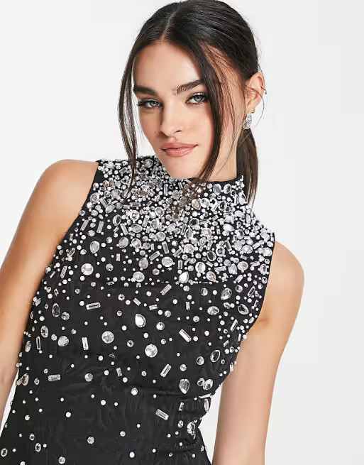 ASOS DESIGN embellished mini dress with encrusted gems in black | ASOS (Global)