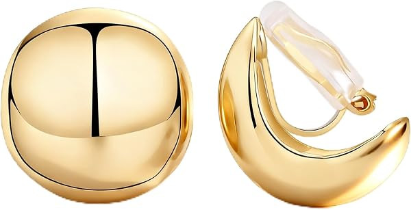 FAN&LOUIS Gold Ball Clip On Earrings, 24K Gold Plated Chunky Half Ball Earrings for Women Non-Pie... | Amazon (US)