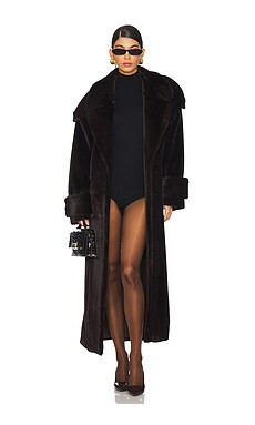 SELMACILEK Mink Faux Fur Tie Long Coat in Dark Brown from Revolve.com | Revolve Clothing (Global)
