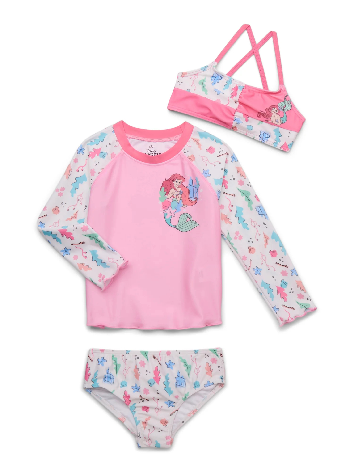 Character Toddler Girl Rash Guard and Bikini Swimsuit Set, 3-Piece, Sizes 12M-5T | Walmart (US)