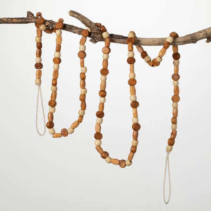 Carved Wooden Beaded Garland Natural 64.5"H Wood | Target