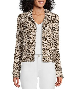 Tommy Bahama Leopard Print Linen Point Collar Long Sleeve Button Front Frayed Edge Cropped Jacket... | Dillard's