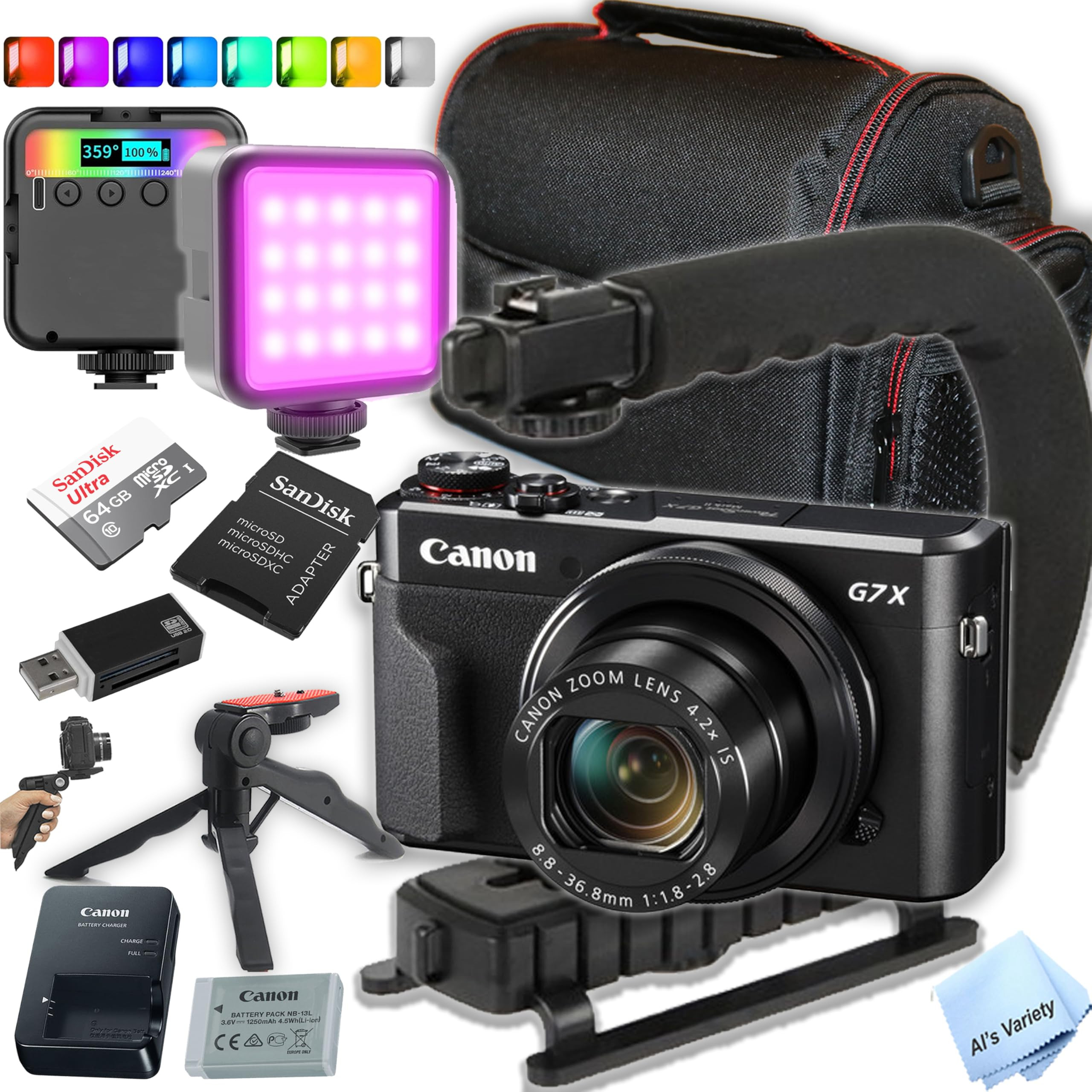 Canon PowerShot G7 X Mark II Digital Camera Bundle -Includes 64GB Memory Card, RGB Video Light, U... | Amazon (US)