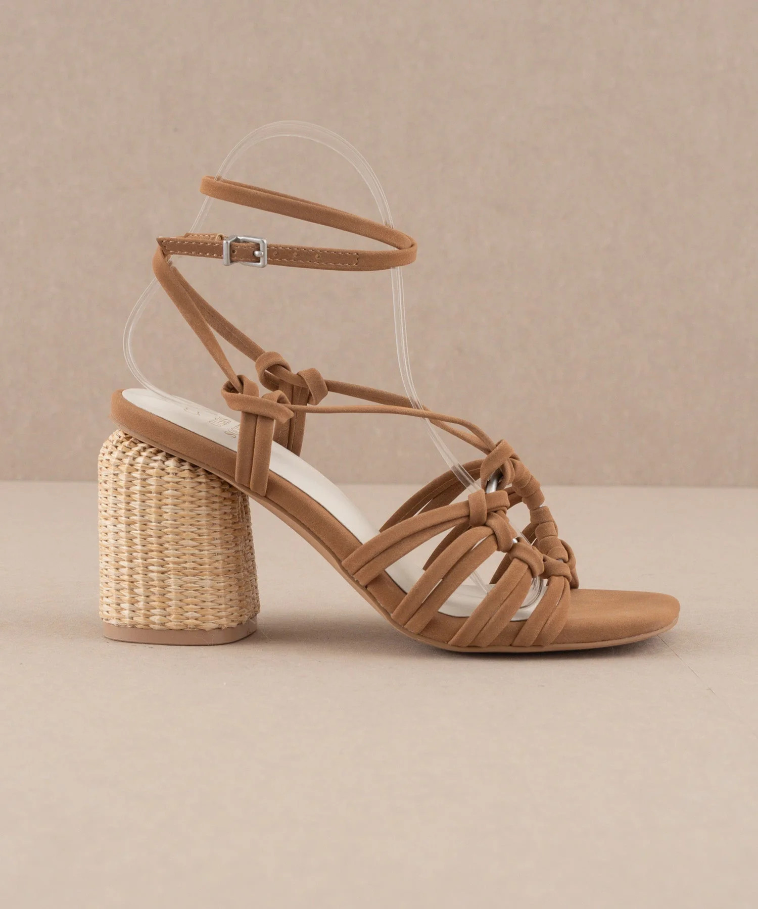 The Monza | Camel Strappy Basket Weave Heel | Oasis Society